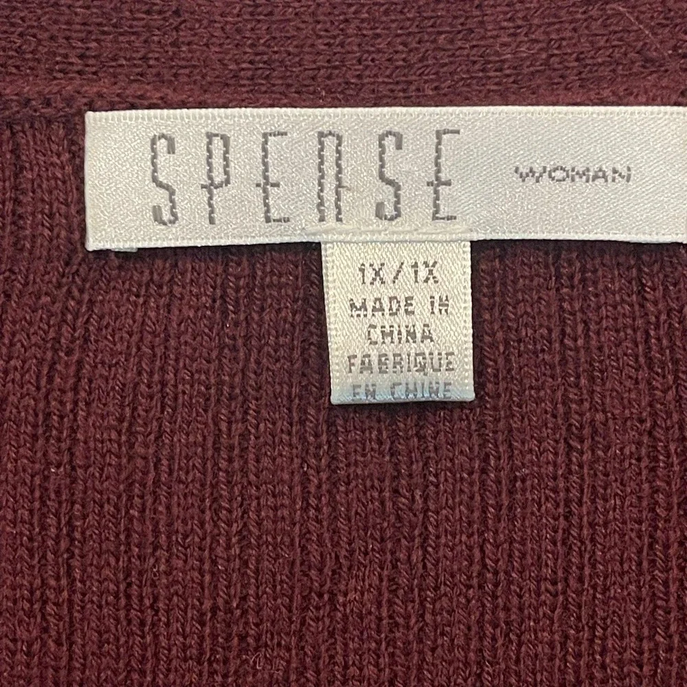 Spense Woman Burgundy Ribbed Long Sleeve Button Front Cardigan Dress Size 1X - Picture 5 of 8